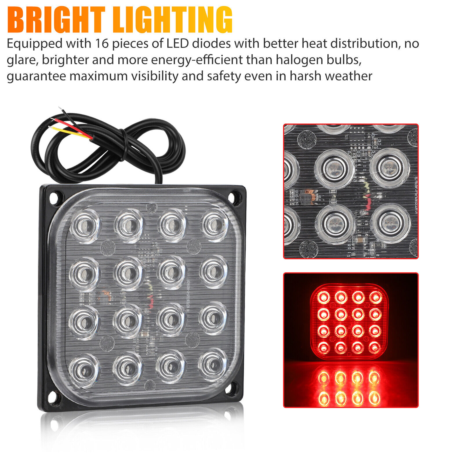 Universal Αδιάβροχο Φανάρι 16 SMD LED Ultra Bright Κόκκινο 48W 7000lm με 2 Λειτουργίες Φωτισμού 12/ 24V